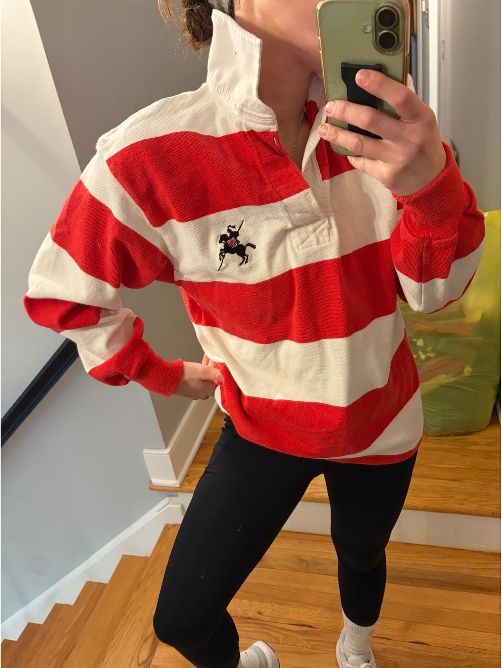 Vintage Barbarian Rugby Shirt Red White Striped Oversized Polo Small 90s - Picture 3 of 8